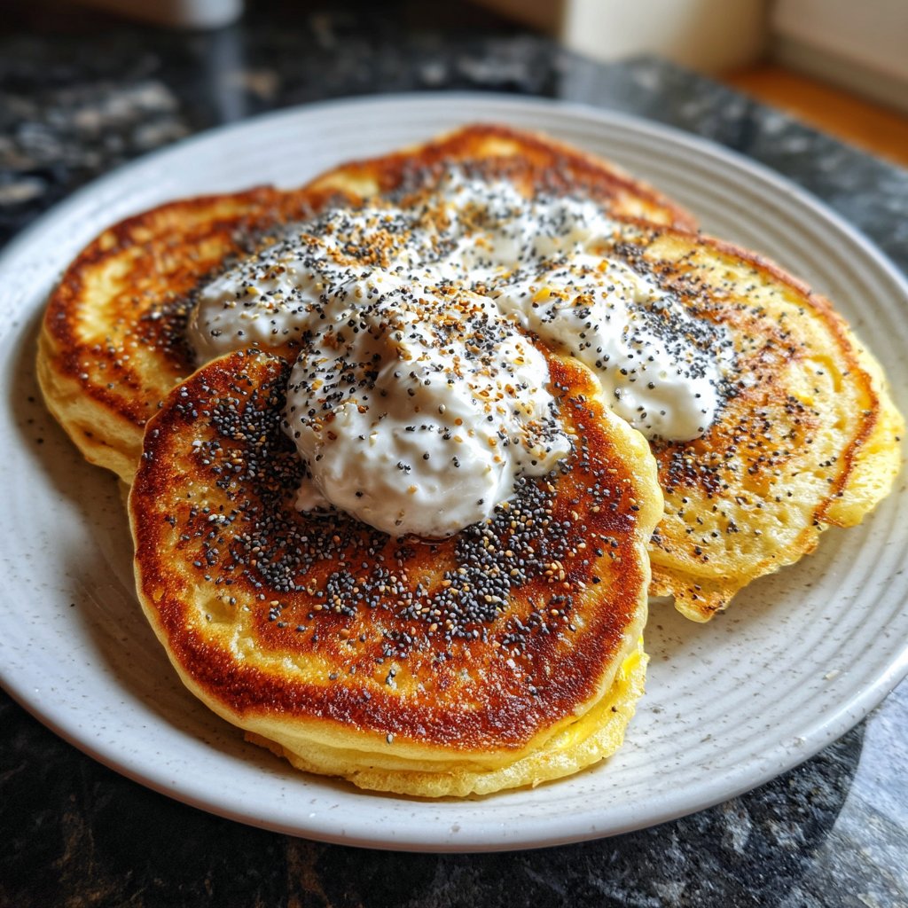 Pfannkuchen mit Mohn und Vanillequark