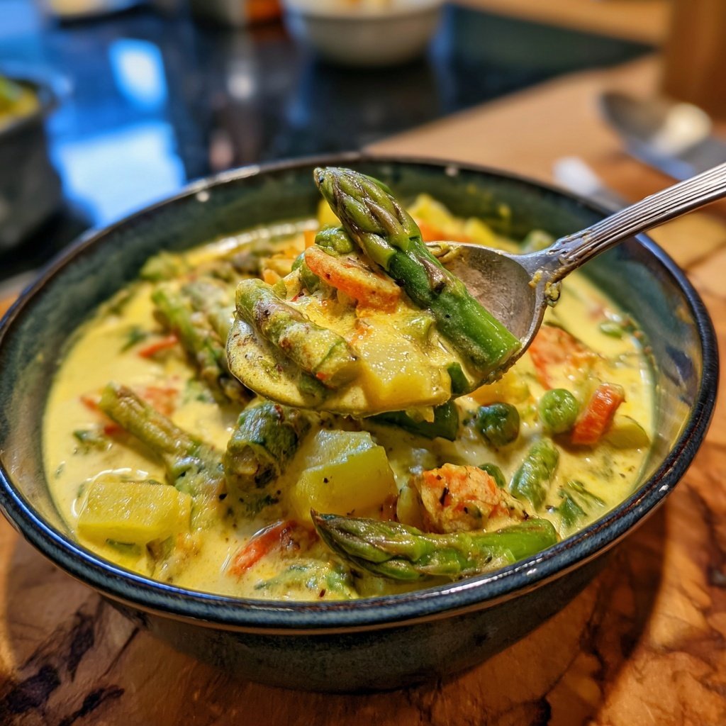 Gemüsecurry mit grünem Spargel