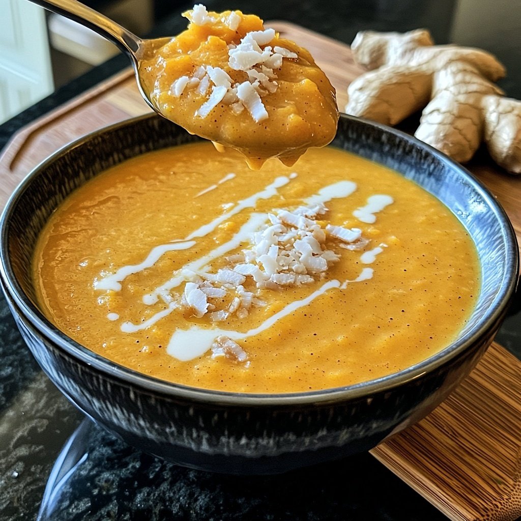 Butternut Kürbissuppe mit Ingwer und Kokos