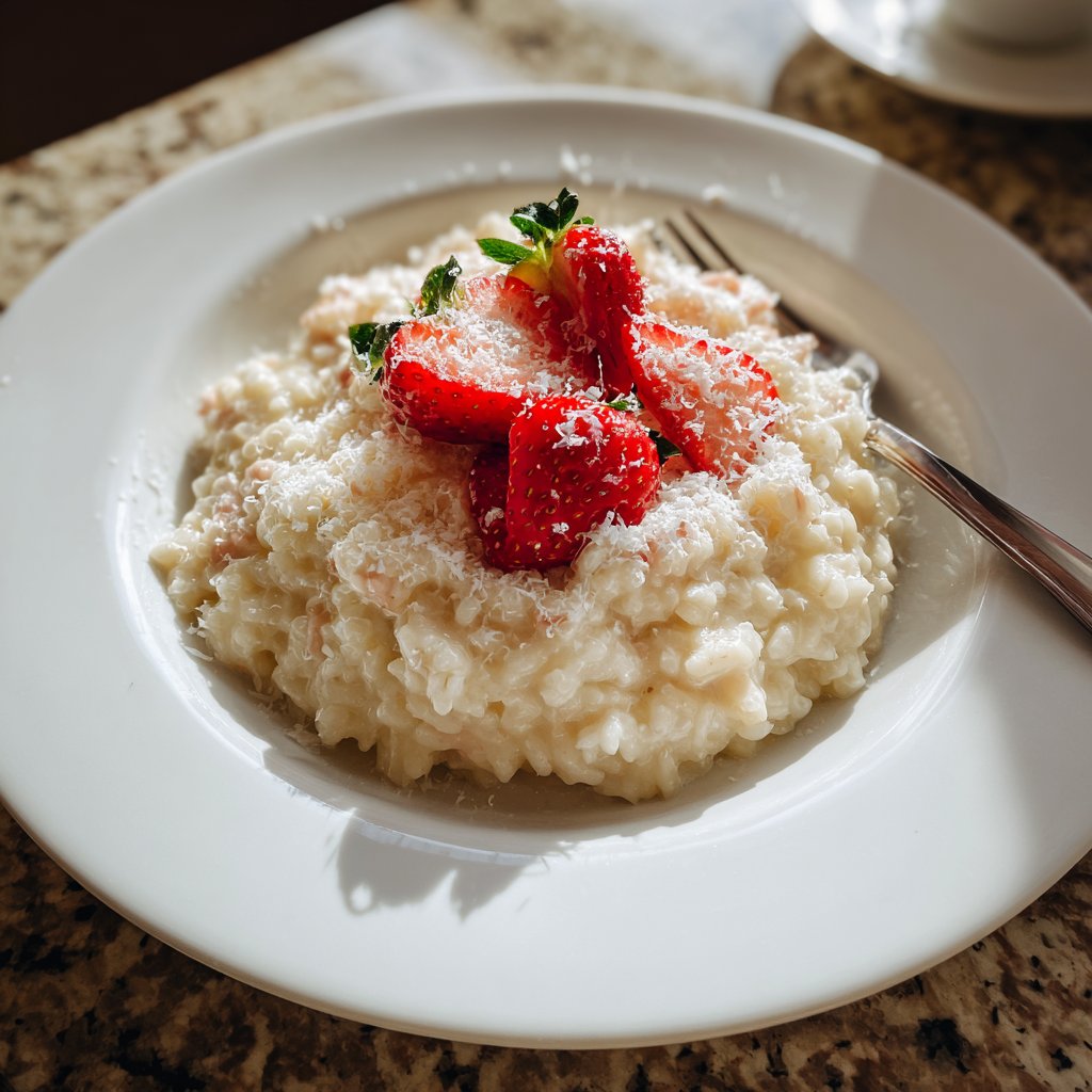 Cremiges Valentinsrisotto mit Erdbeernote