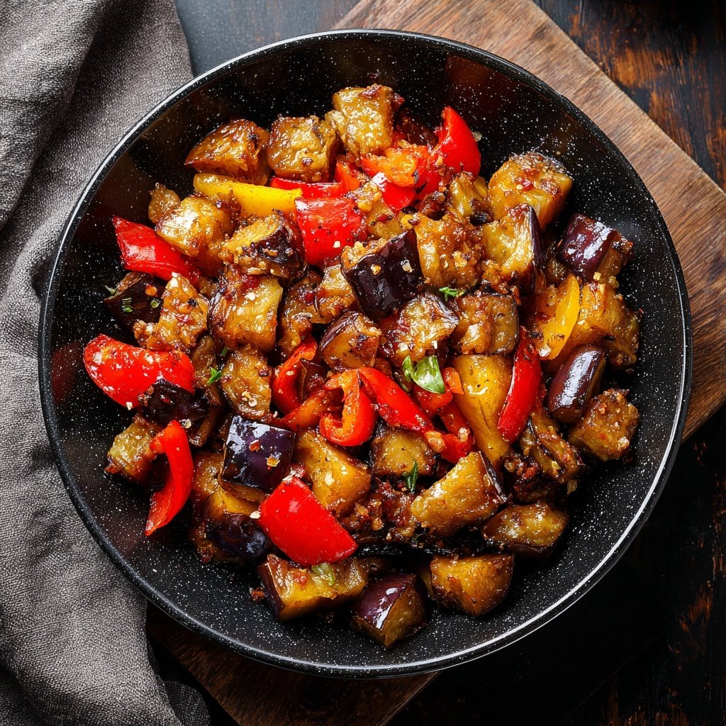 Auberginenpfanne würzig abgeschmeckt